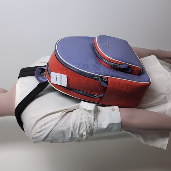 Coach CR768 Court Backpack In Colorblock Silver/Light Violet/Electric Coral - Picture 3 of 16